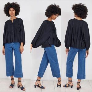 Apiece Apart Evi Black Pintuck Blouse Top Size 0